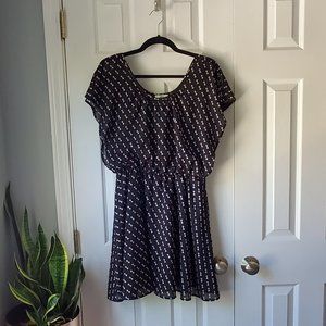 Bar III Navy Cinch Dress Flutter Sleeve Pink Mint